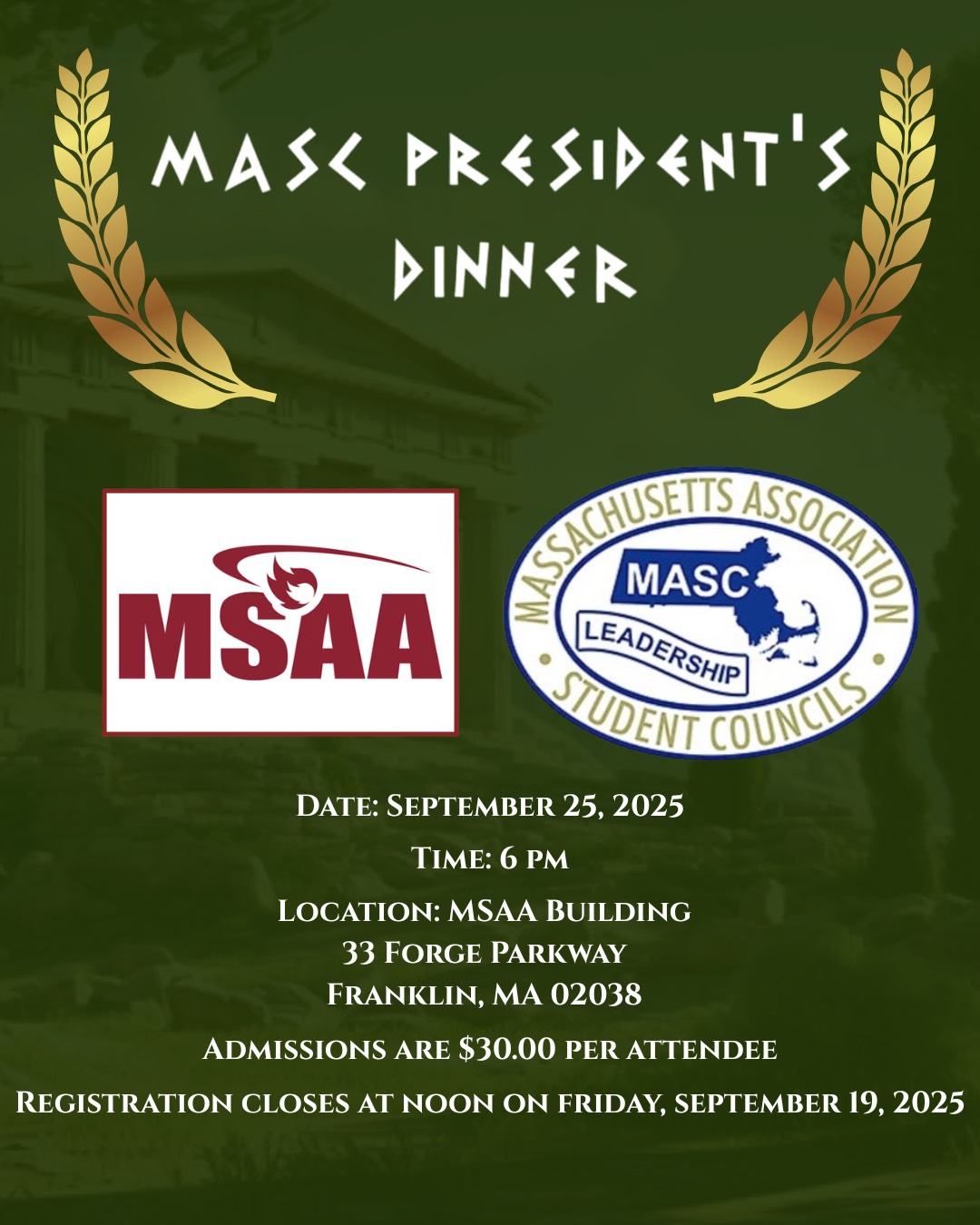 MASC President's Dinner 2025 flyer