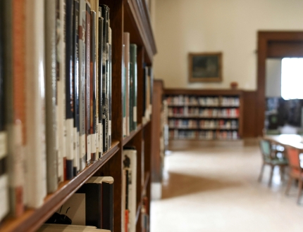 A row of books in a library