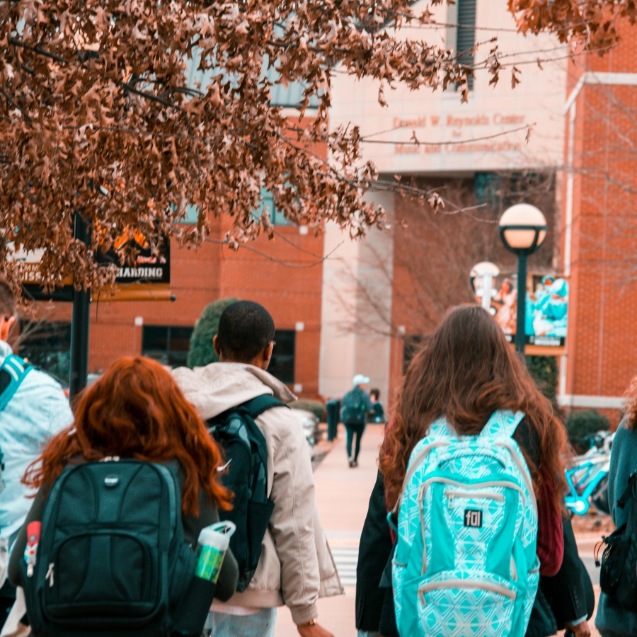 A group of students walking to school together